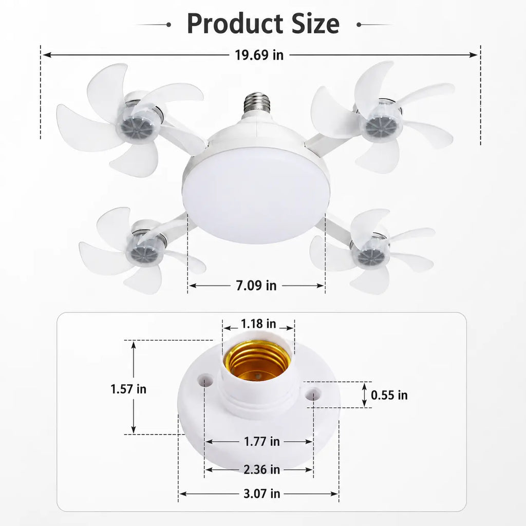 19.7-Inch Contemporary Screw-In Ceiling Fan with Light, Foldable 4-Blade E26 Base, Remote Control, Quiet Cooling, Cozy LED Lighting, Easy Installation for Bedroom, Garage