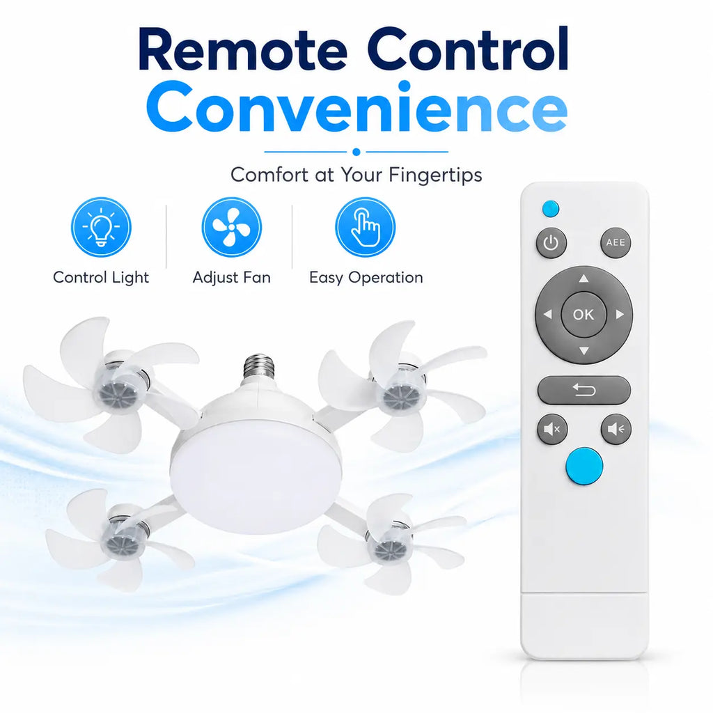 19.7-Inch Contemporary Screw-In Ceiling Fan with Light, Foldable 4-Blade E26 Base, Remote Control, Quiet Cooling, Cozy LED Lighting, Easy Installation for Bedroom, Garage