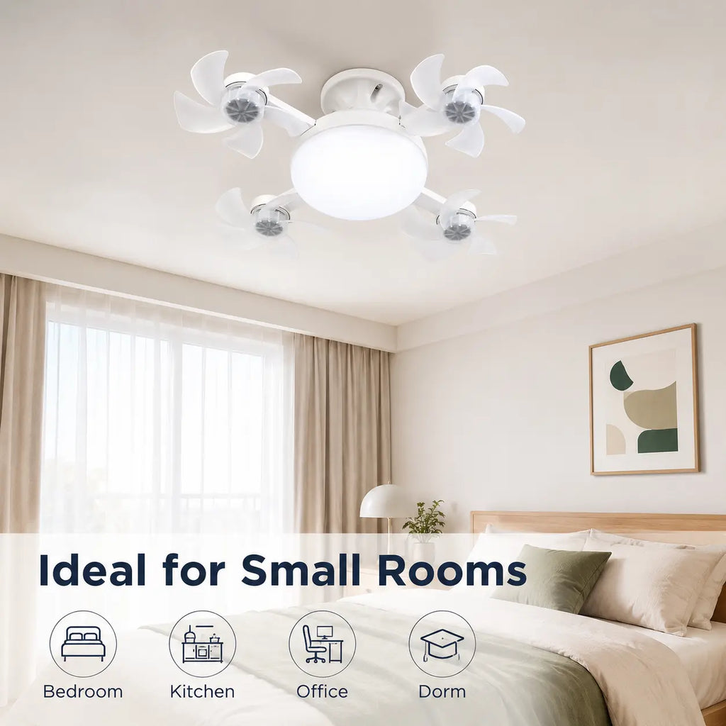 19.7-Inch Contemporary Screw-In Ceiling Fan with Light, Foldable 4-Blade E26 Base, Remote Control, Quiet Cooling, Cozy LED Lighting, Easy Installation for Bedroom, Garage