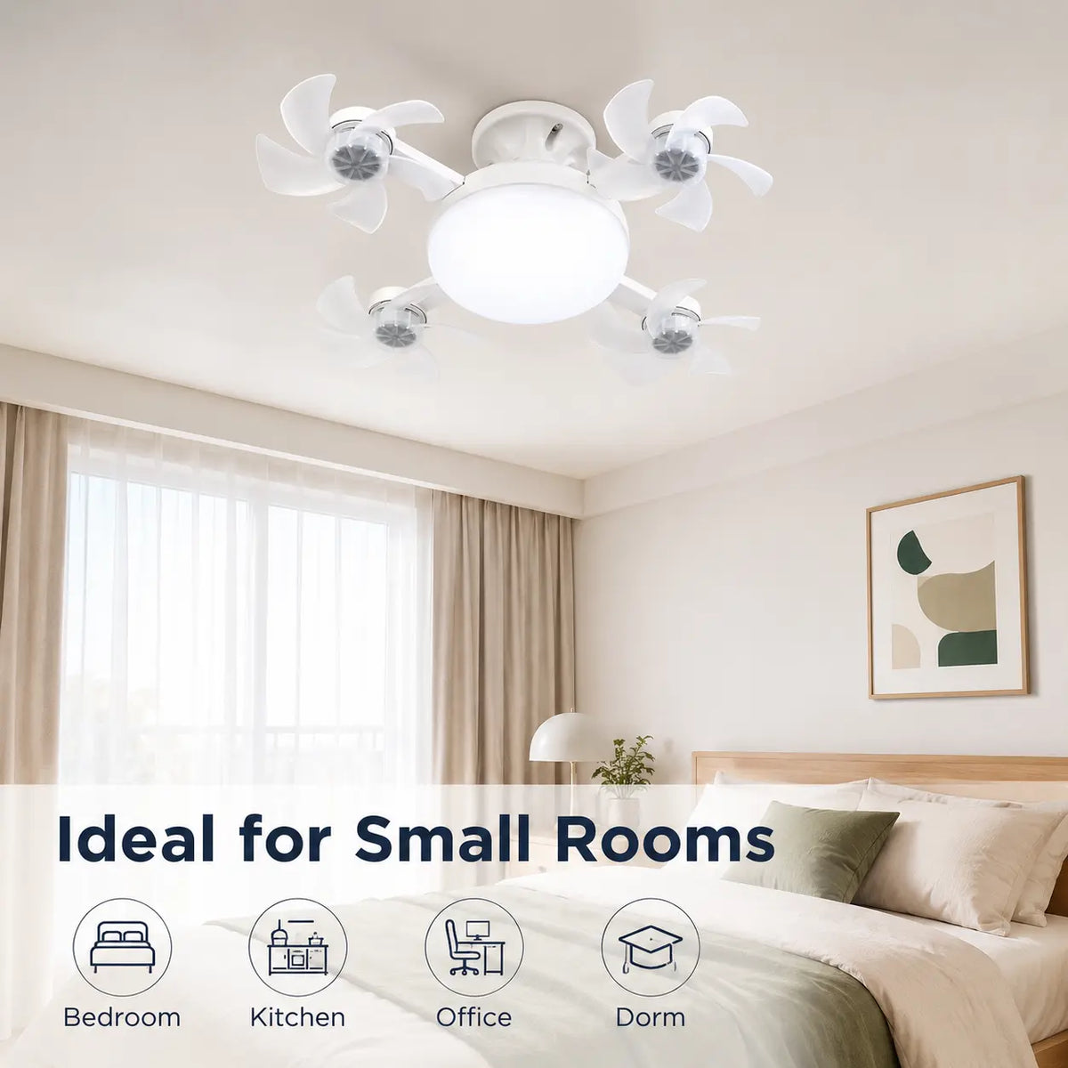 19.7-Inch Contemporary Screw-In Ceiling Fan with Light, Foldable 4-Blade E26 Base, Remote Control, Quiet Cooling, Cozy LED Lighting, Easy Installation for Bedroom, Garage